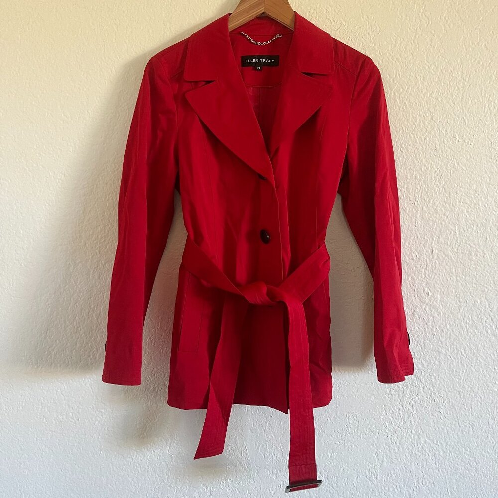 Ellen Tracy Elegant Red Rain Pea Coat